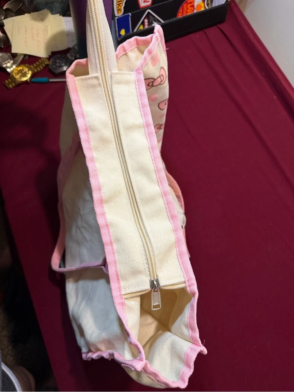 Hello Kitty Pink and Cream Canvas Kids Tote with Bow Pattern